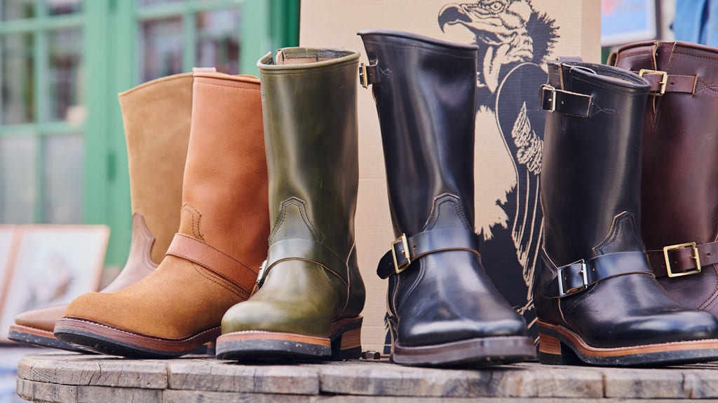 mens shoes and boots, leather boots, good year welt from brands like Red Wing, Paraboot, and Danner